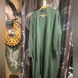 Cozy Long Green Cardigan